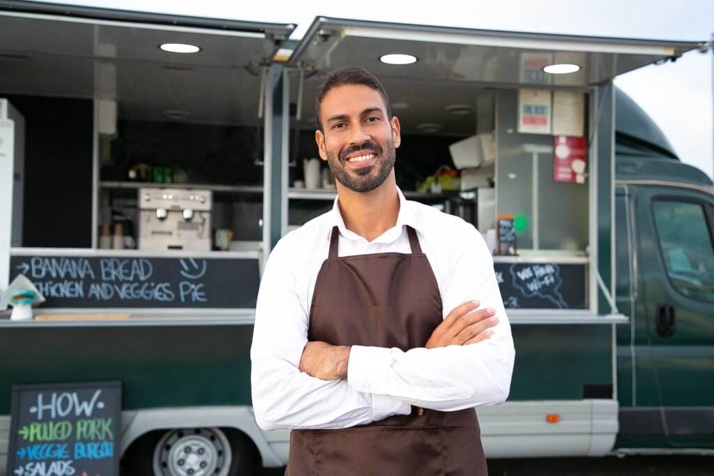 Business owner discovering tailored finance options for his mobile food business.